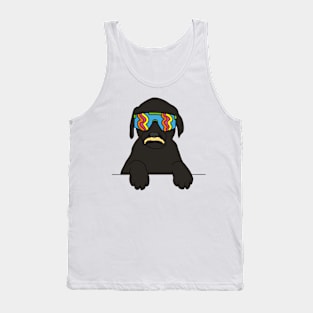 Black labrador Dog with moustache wearing 80's sunglasses Tank Top